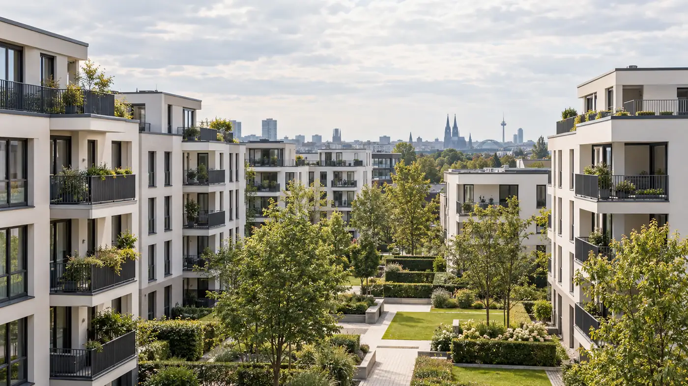 Übersicht über einen modernen Immobilienbestand in Köln